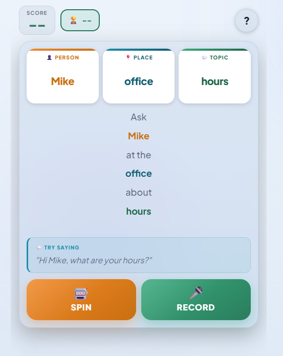 A practice prompt built from a personal name and place